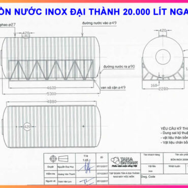 BẢNG VẼ KỶ THUẬT BỒN INOX 20.000 LÍT ĐẠI THÀNH