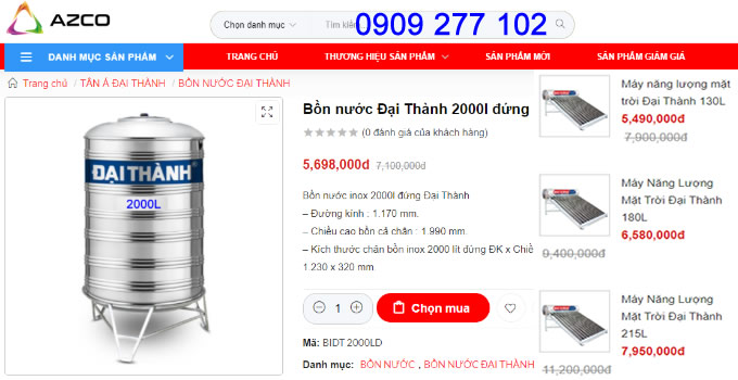 Bồn inox Đại Thành 2000 lít đứng- Thùng 2000 2.000 lít, 2m3 - Tìm Là Có