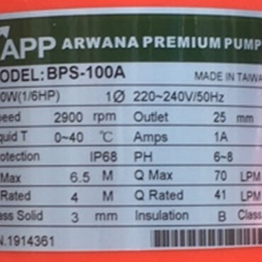 THÔNG SỐ KỶ THUẬT MÁY BƠM NƯỚC APP BPS-100A