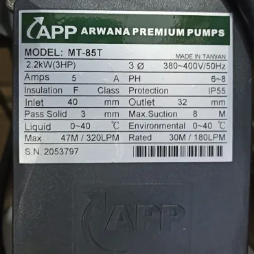 Thông số kỷ thuật Máy bơm APP MT85T (3HP 380V)
