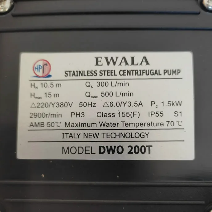 Máy bơm ly tâm cánh hở đầu inox Ewala DWO-200T 2HP 380V - Ảnh 2