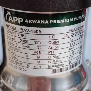 TSKT M&Aacute;Y BƠM NƯỚC THẢI APP BAV-150A