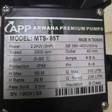 Thông số kỷ thuật Máy Bơm Nước APP MTS-85T (3HP 380v)