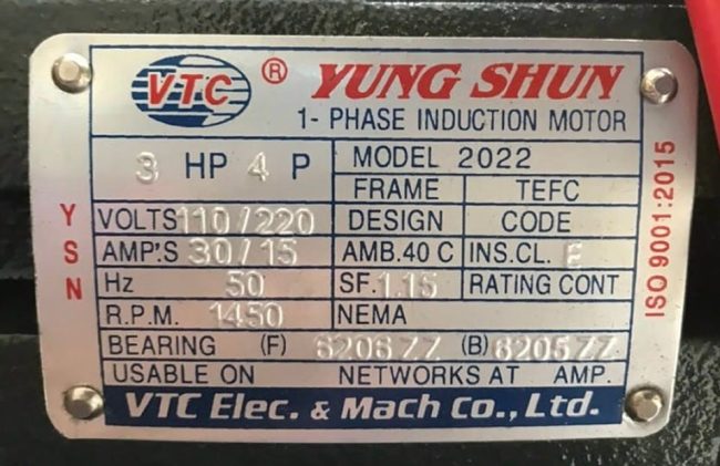 TSKT MOTOR VTC 3 NGỰA 1 PHA