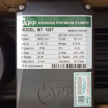 Thông số kỷ thuật Máy bơm 3HP 380V APP MT-105T