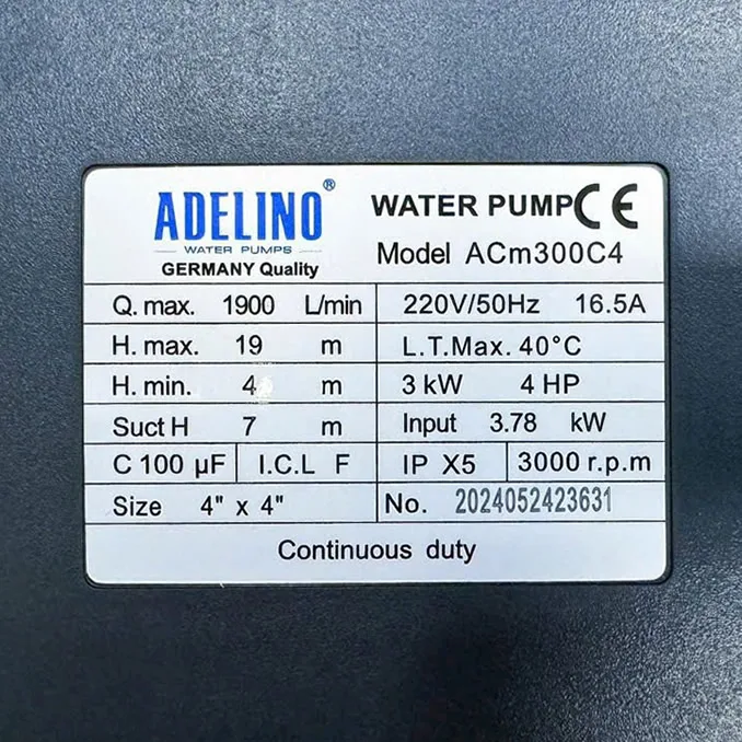 Máy bơm lưu lượng Adelino ACm300C4 4HP họng 114 - Ảnh 2