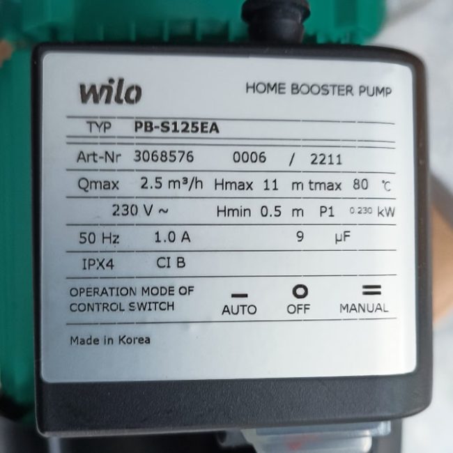 Máy bơm Wilo PB-S125EA 230w - Hình ảnh 2
