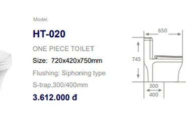 TSKT B&agrave;n cầu 1 khối Hwata HT020