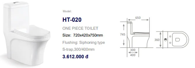 TSKT Bàn cầu 1 khối Hwata HT020
