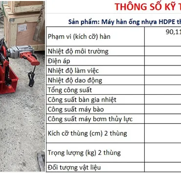 Thông số kỷ thuật Máy hàn ống HDPe 315