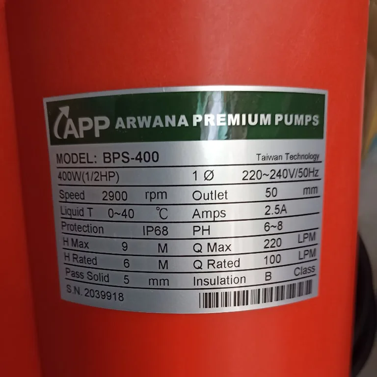Thông số kỷ thuật Máy bơm nước APP BPS-400