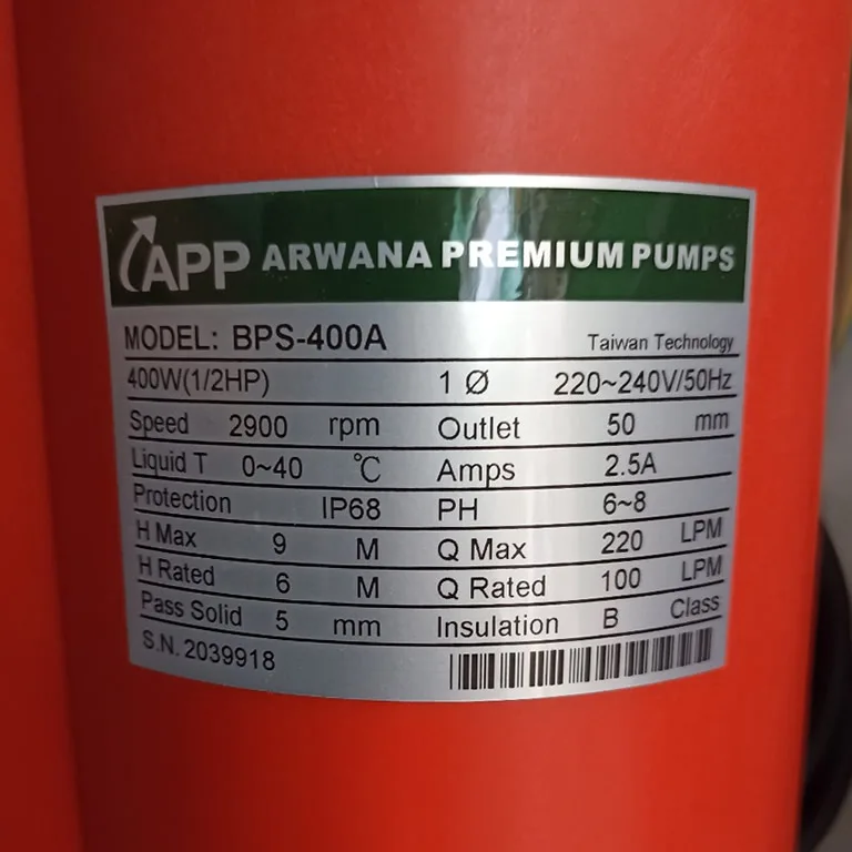 Thông số kỷ thuật Máy bơm nước APP BPS 400A
