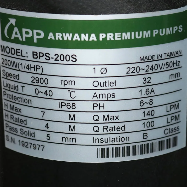 Thông số kỷ thuật Máy bơm nước APP BPS 200S