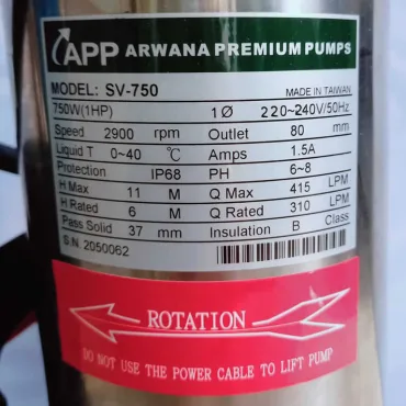 Thông số kỷ thuật Máy bơm nước thải 1Hp APP SV 750