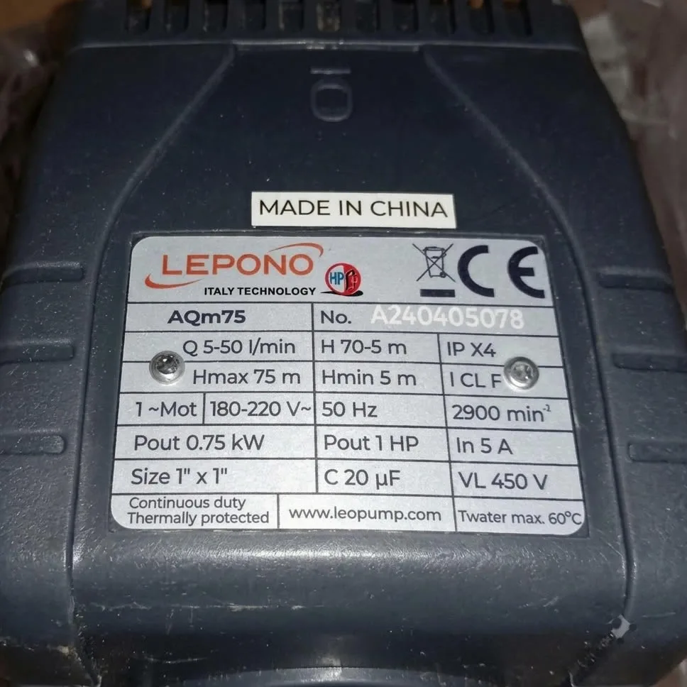 Thông số kỷ thuật Máy bơm nước Lepono AQm75