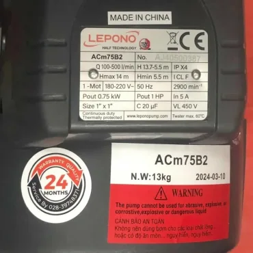 Thông số kỷ thuật Máy bơm nước Lepono ACm75B2