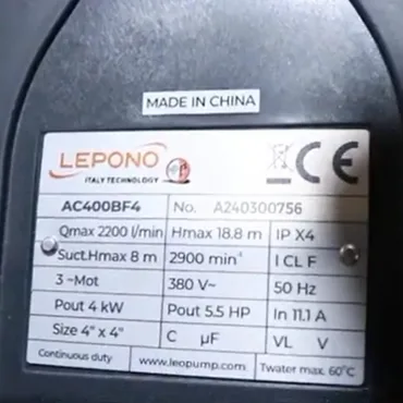 Thông số kỷ thuật Máy bơm nước Lepono AC400BF4