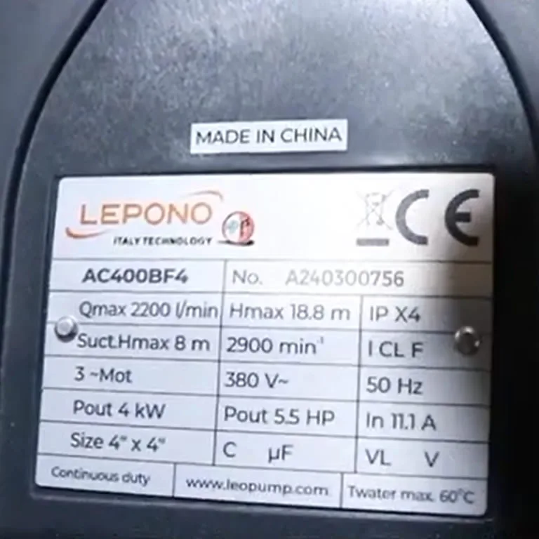 Thông số kỷ thuật Máy bơm nước Lepono AC400BF4