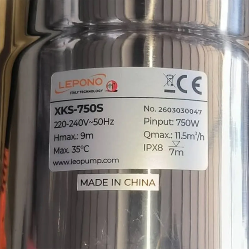 Thông số kỷ thuật Máy bơm nước thải Lepono XKS-750S