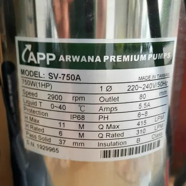 Thông số kỷ thuật Máy bơm nước thải 1Hp APP SV 750A