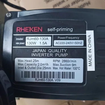 Thông số kỷ thuật Máy bơm nước RHEKEN RJm60-130A (130w)