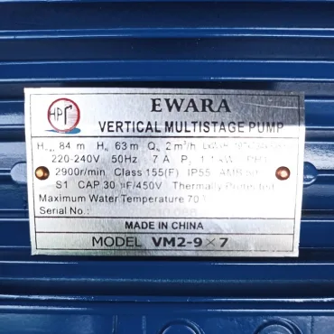 Th&ocirc;ng số kỷ thuật M&aacute;y Bơm nước Ewala VM2-9x7 (1.5Hp)