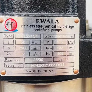 Th&ocirc;ng số kỷ thuật M&aacute;y Bơm nước Ewala CVL2-15T