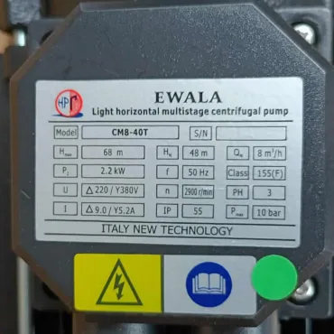 Th&ocirc;ng số kỷ thuật M&aacute;y Bơm nước Ewala CM8-40T