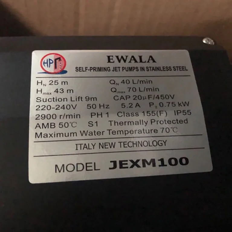 Thông số kỷ thuật Máy Bơm nước Ewala JEXM100 (1Hp)