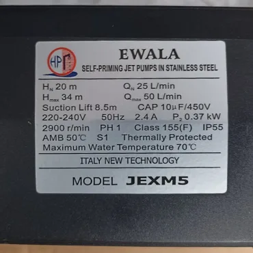 Th&ocirc;ng số kỷ thuật M&aacute;y Bơm nước Ewala JEXM5