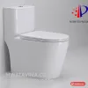 Bàn cầu một khối Hwata HT-156 màu trắng đặt sát tường, thân bo tròn, nắp đóng êm