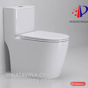 B&agrave;n cầu một khối Hwata HT-156 m&agrave;u trắng đặt s&aacute;t tường, th&acirc;n bo tr&ograve;n, nắp đ&oacute;ng &ecirc;m