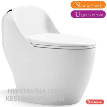 B&agrave;n cầu một khối Hwata HT-169 m&agrave;u trắng d&aacute;ng trứng, k&eacute;t nước liền th&acirc;n, nắp đ&oacute;ng &ecirc;m