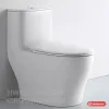 Bàn cầu một khối Hwata HT-189 màu trắng đặt sát tường, thân bo cong, nắp đóng êm