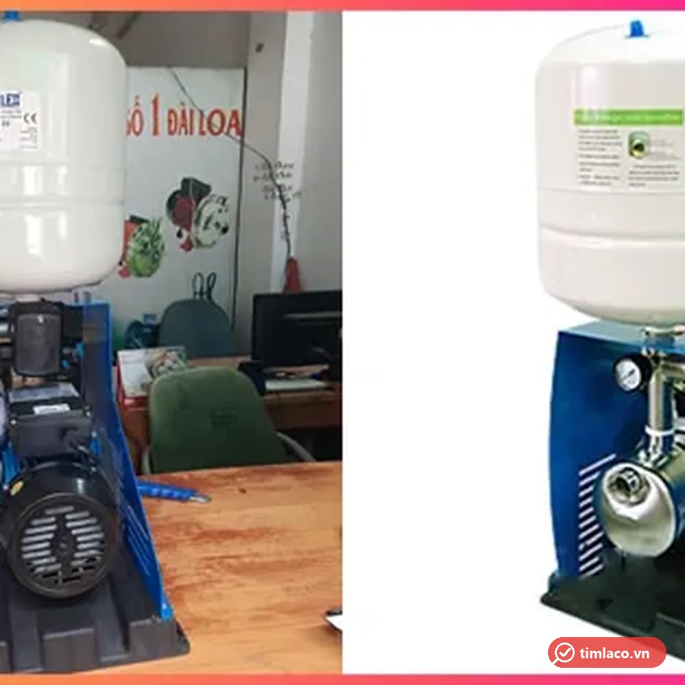 Hai bộ bơm tăng áp APP dòng HOME có khung chụp xanh và bình tích áp trắng (ảnh minh hoạ dòng hàng)