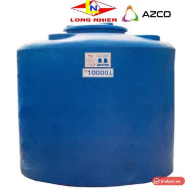 Bồn nhựa Long Nhiên 10000 lít dạng đứng màu xanh dương, nhãn 10000-L trên thân bồn