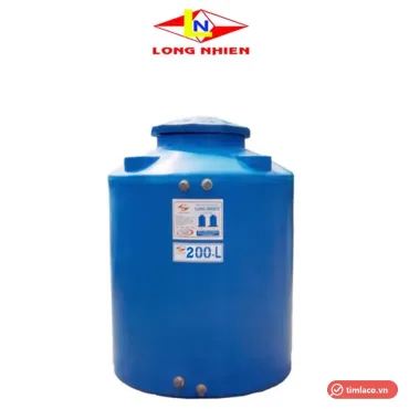 Bồn nhựa Long Nhiên 200 lít dạng đứng màu xanh dương, nhãn 200-L trên thân bồn