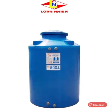 Bồn nhựa Long Nhiên dạng đứng màu xanh dương, tem Long Nhiên trên thân bồn (ảnh minh hoạ dòng hàng)