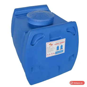 Bồn nhựa vuông Long Nhiên màu xanh dương, nắp tròn in chữ Long Nhiên, tem hãng trên thân (ảnh minh hoạ dòng hàng)