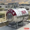 Bồn nước inox Dapha A 2000 lít ngang lắp trên sân thượng, đầu bồn sơn đỏ chữ DAPHA và nhãn 2000L