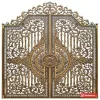 Cổng nhôm đúc 2 cánh hoa văn dây lá, giữa có huy hiệu đúc nổi, màu đồng (ảnh minh hoạ dòng hàng)