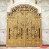 Cổng hợp kim nhôm đúc 2 cánh màu đồng, hoa văn huy hiệu đối xứng, lắp tại công trình (ảnh minh hoạ dòng hàng)