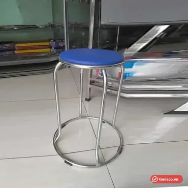 Ghế đẩu inox Hwata GD05 mặt nệm simili xanh dương, ch&acirc;n uốn cong c&oacute; v&ograve;ng li&ecirc;n kết ph&iacute;a dưới