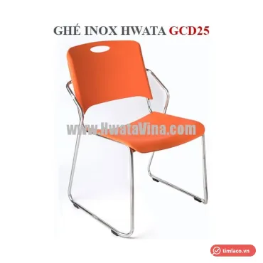 Ghế dựa inox Hwata GCD25 khung inox ch&acirc;n quỳ, lưng v&agrave; mặt ngồi nhựa m&agrave;u cam