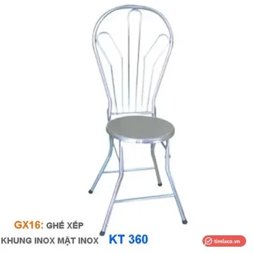 Ghế xếp inox Hwata GX16 khung và mặt inox, mặt ghế 360 mm, lưng quạt