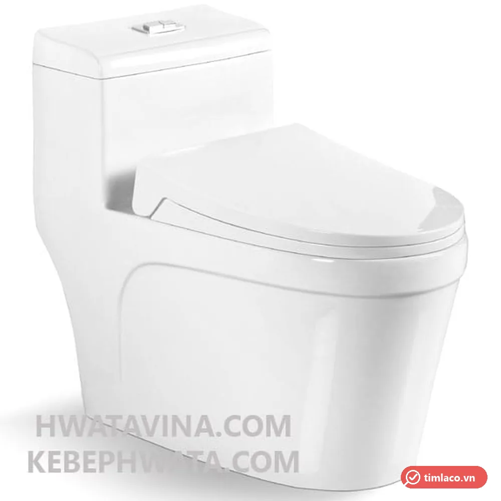 Bàn cầu một khối Hwata HT-038 màu trắng, nhìn chéo trên nền trắng