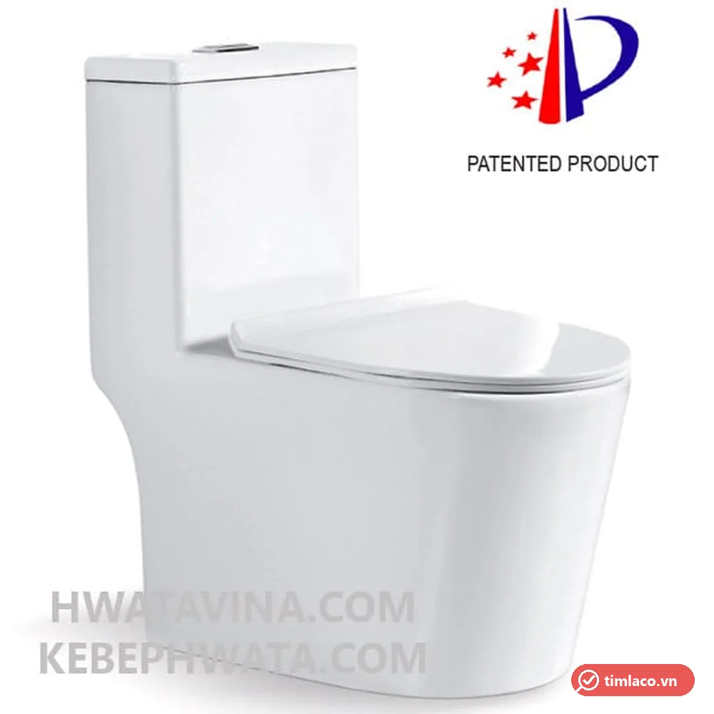 Bàn cầu một khối Hwata HT-122 màu trắng, nhìn chéo trên nền trắng