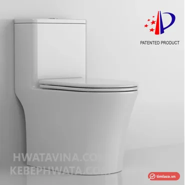 B&agrave;n cầu một khối Hwata HT-135 m&agrave;u trắng, nh&igrave;n ch&eacute;o tr&ecirc;n nền x&aacute;m nhạt