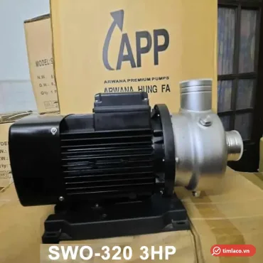 Máy bơm APP dòng SWO đầu inox, động cơ đen, đặt trước thùng hàng APP (ảnh minh hoạ dòng hàng)