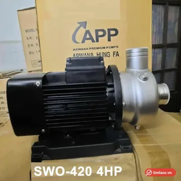 Máy bơm APP SWO-420T 4HP đầu bơm inox, động cơ đen, đặt trước thùng hàng APP